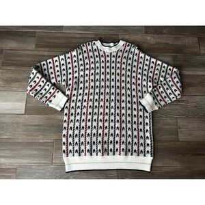 Mens XL Cream CabinCore Patterned Knit Crewneck‎ Dad Sweater 80s 90